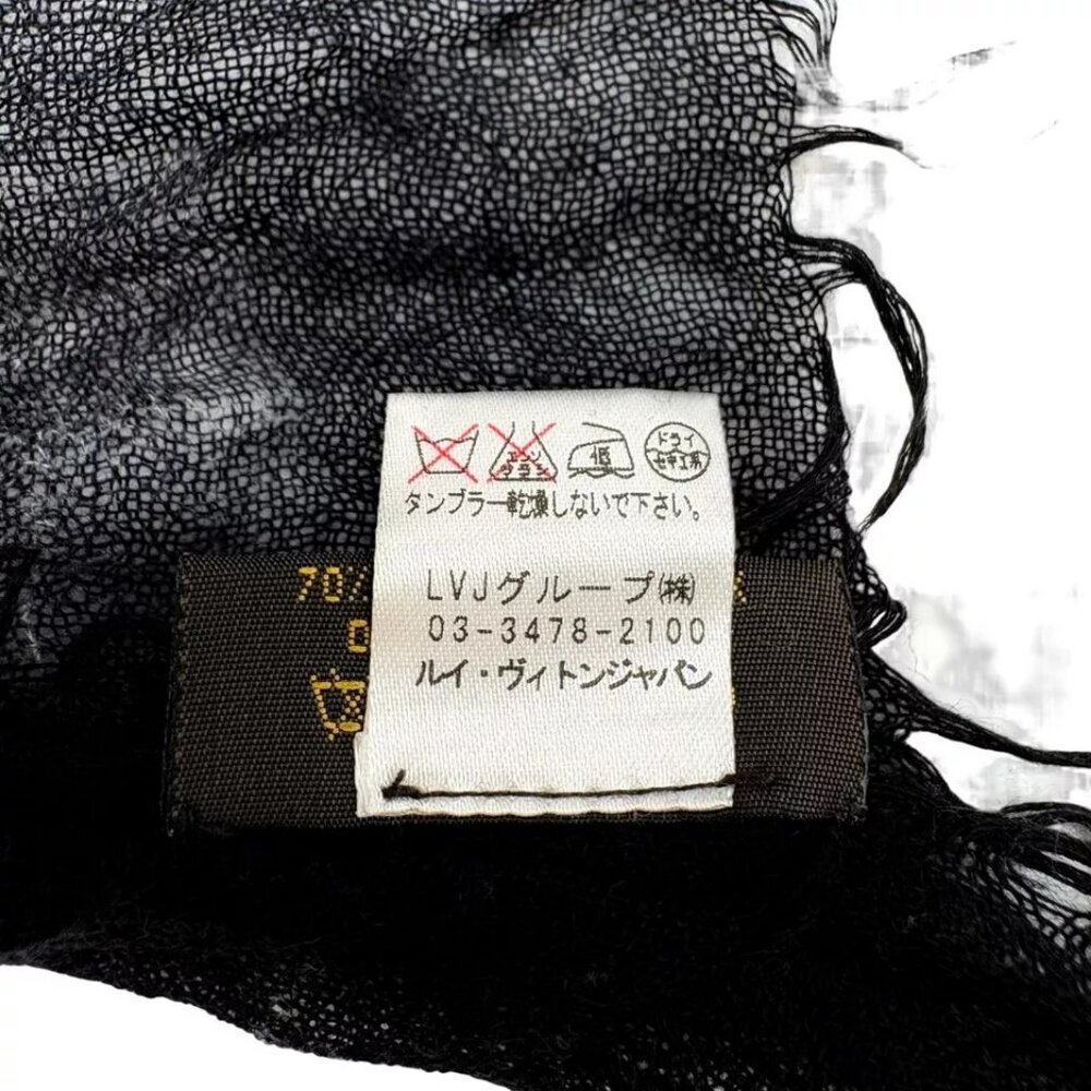 Authentic LOUIS VUITTON Large Scarf Damier Pattern Black Cashmere - Picture 7 of 16